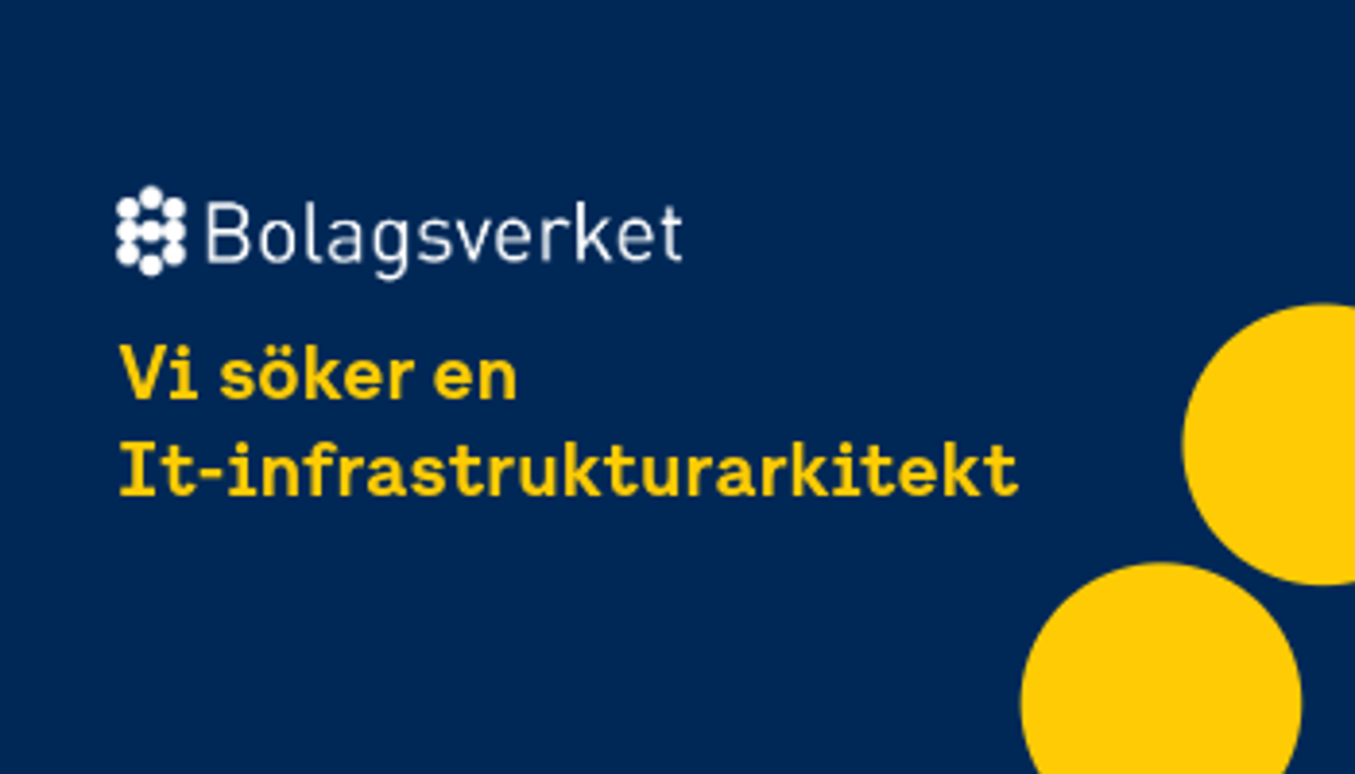 Bolagsverket söker it-infrastrukturarkitekt. Sista ansökningsdag är 1 juni 2025.