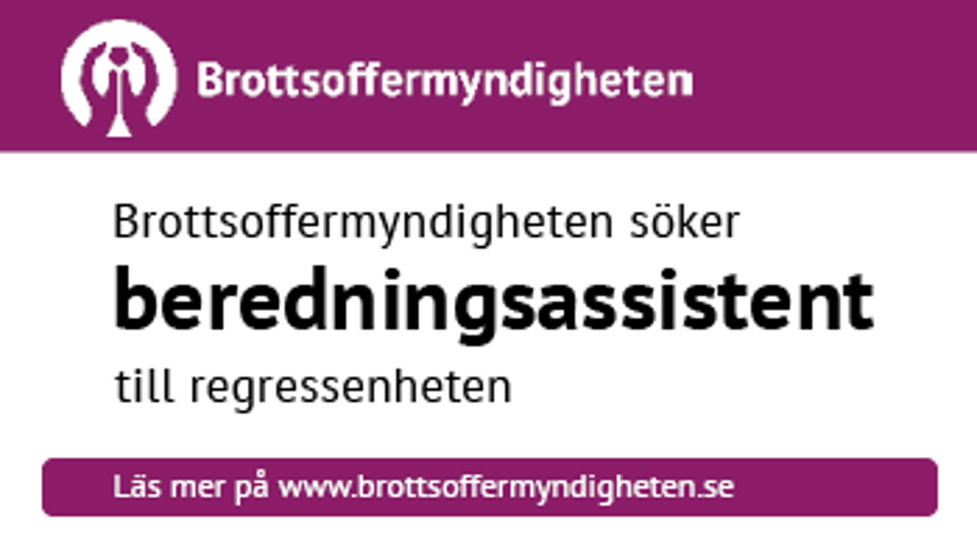Brottsoffermyndigheten söker beredningsassistent. Sista ansökningsdag är 26 oktober 2025.