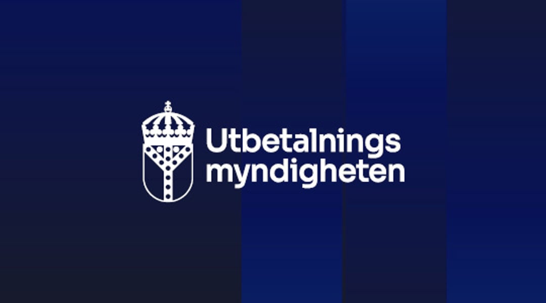 Utbetalningsmyndighetens logotyp på blå bakgrund