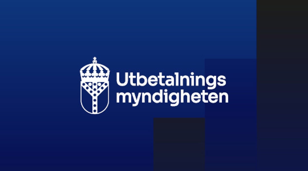 Utbetalningsmyndighetens logotyp på blå bakgrund