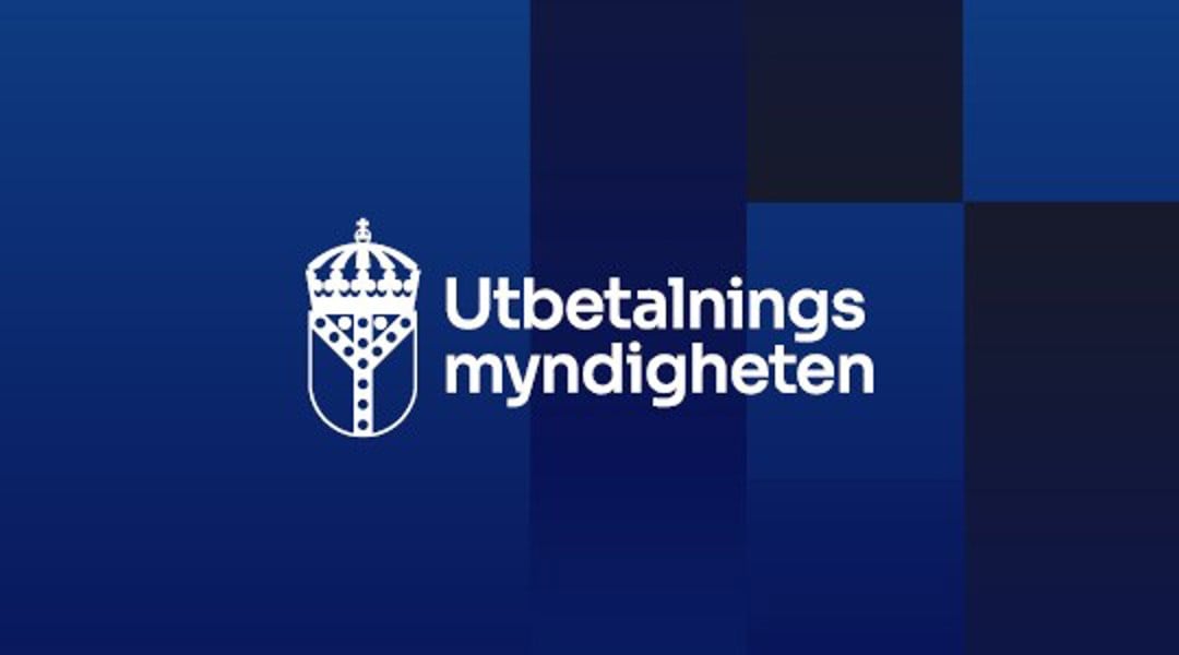 Utbetalningsmyndighetens logotyp på blå bakgrund