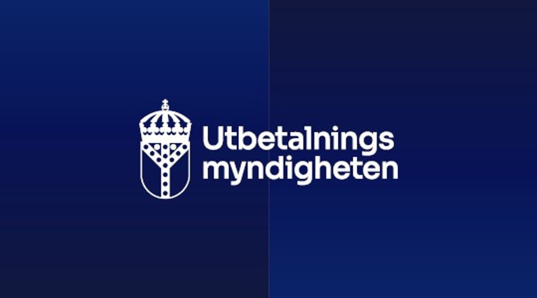 Utbetalningsmyndighetens logotyp på blå bakgrund