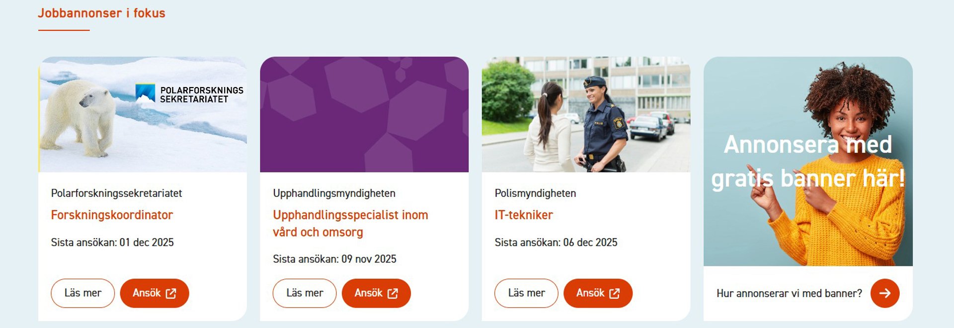 Exempel på hur annonsbanners kan se ut på webbplatsen.